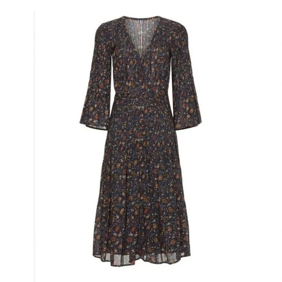 Veronica Beard Shireen Pleated Floral Midi-Dress Ink color Size 2 NWOT Romantic - Picture 4 of 15